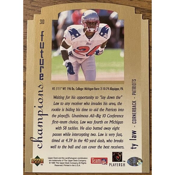 Ty Law 1995 UD SP Championship Die-Cut Rookie Card #30 Patriots RC HOF - Picture 2 of 3